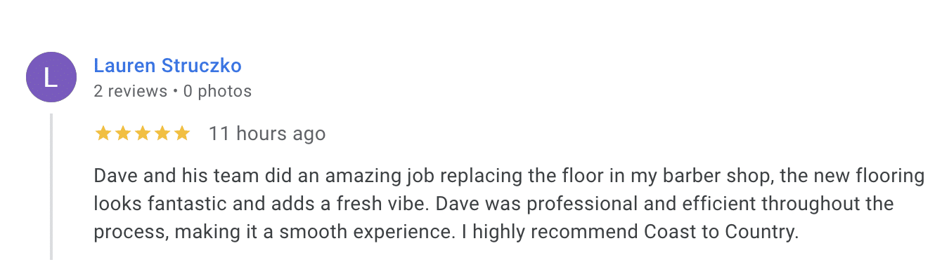 google review commercial epoxy flooring at highstreet barbers